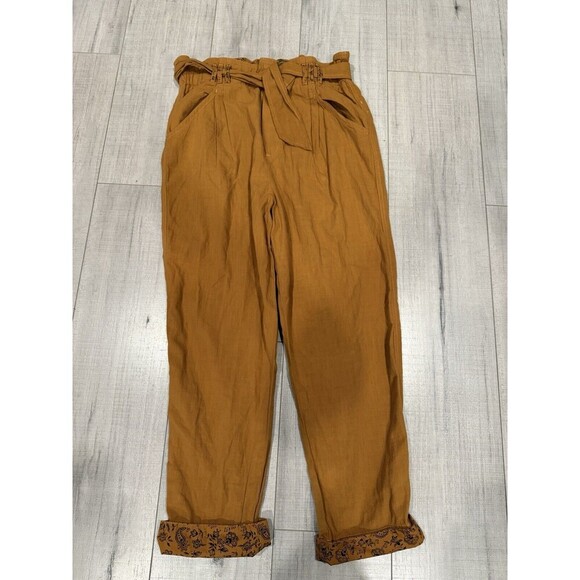 Anthropologie Malin Paperbag Utility Pants 100% Cotton Mustard Golden Yellow Sm - Picture 2 of 9